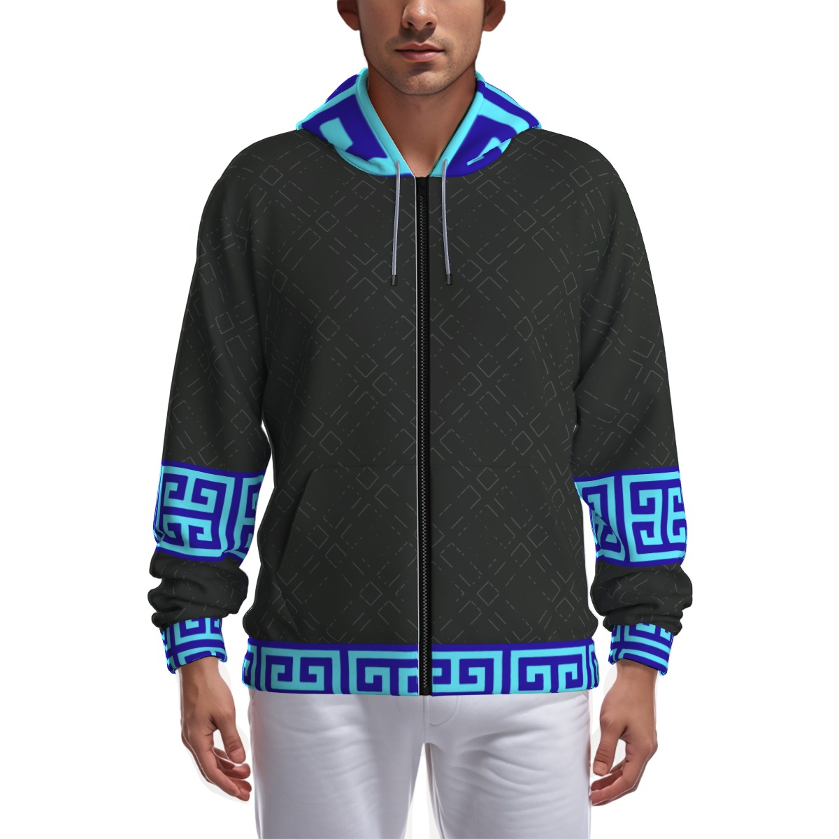All-Over Print Zip Up Hoodie With Pocket