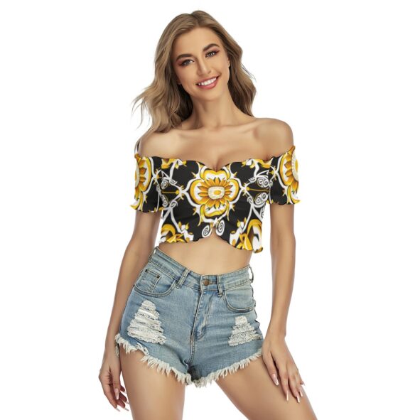 FullbreedCustom Print Women's One-shoulder Off-the-navel Short Sleeve T-shirt