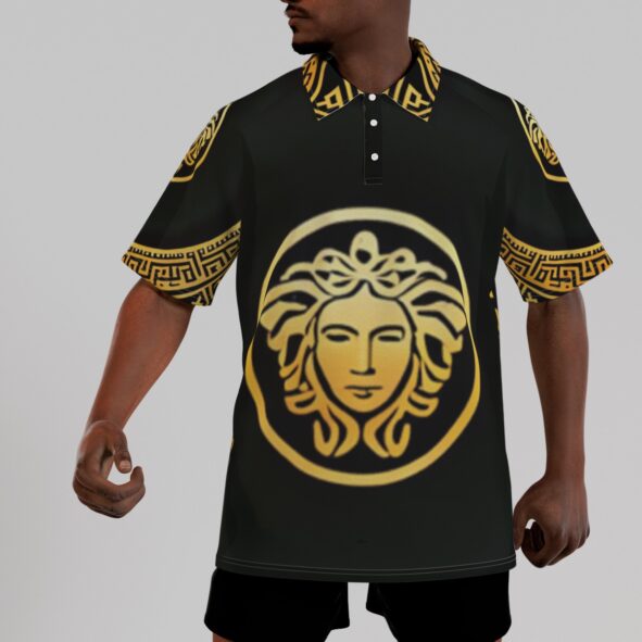 All-Over Print Men's Short Sleeve Polo Shirt With Button Closure