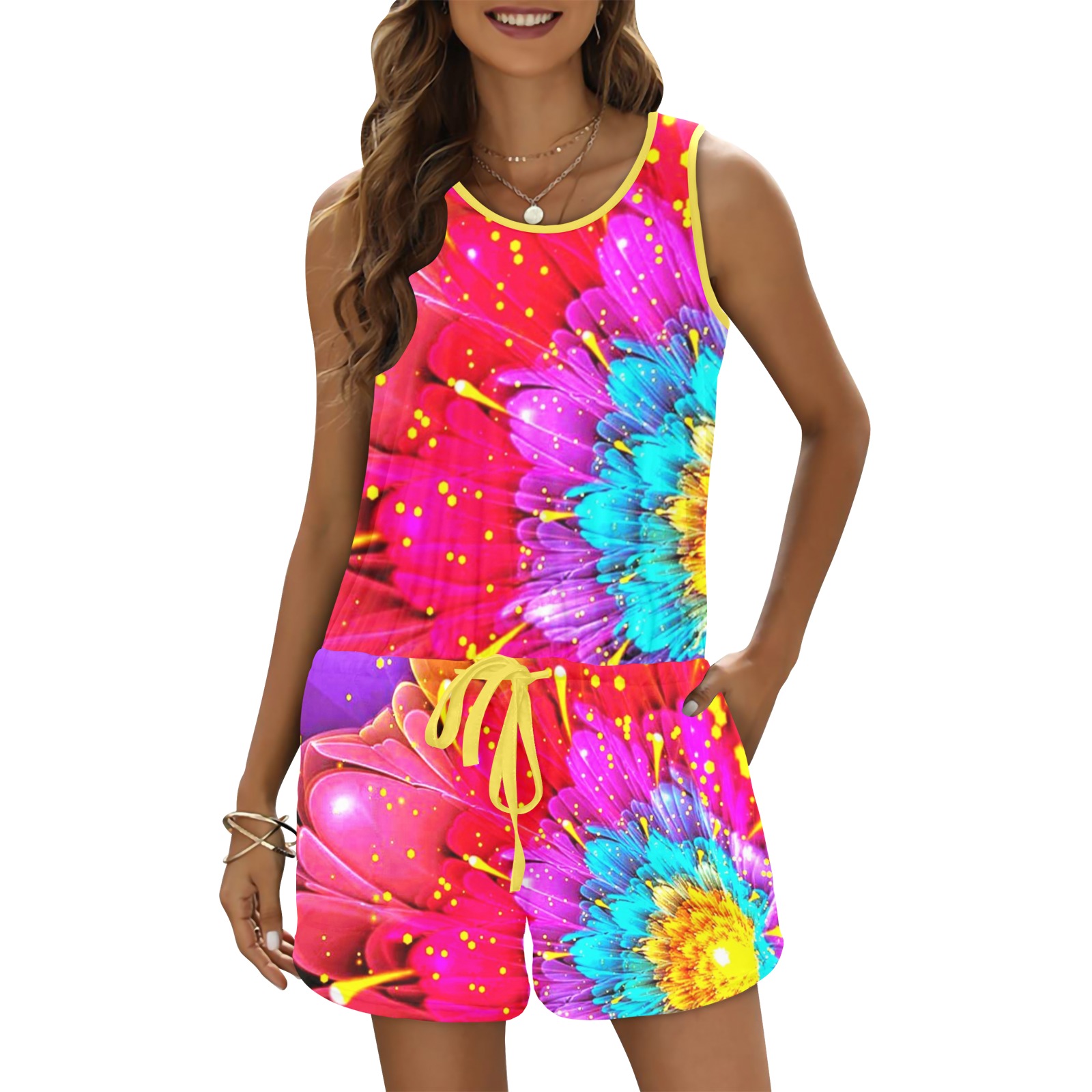 kokorepublic Print Vest Short Jumpsuit (Sets 15)