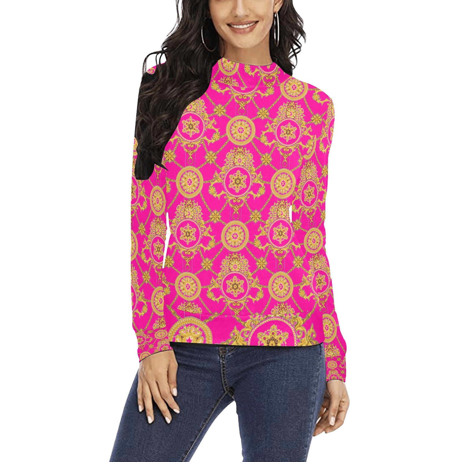fullbreedcustom Women's All Over Print Mock Neck Sweater (H43)
