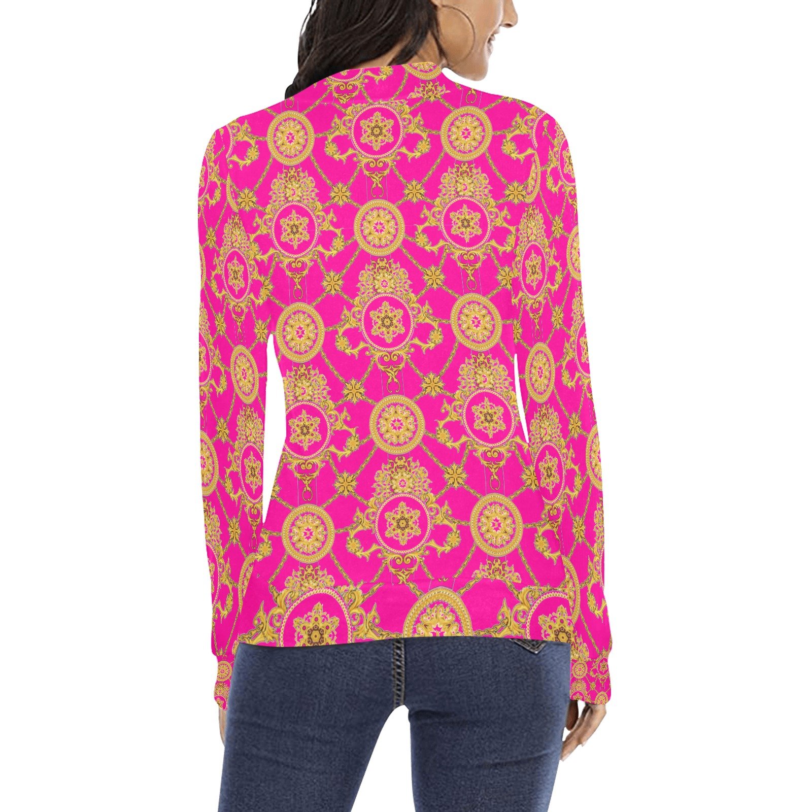 fullbreedcustom Women's All Over Print Mock Neck Sweater (H43) - Image 2