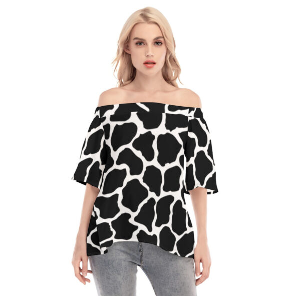 All-Over Print Women's Off-shoulder Flared Sleeves Dress