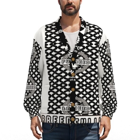 All-Over Print Unisex V-neck Knitted Fleece Cardigan With Button Closure