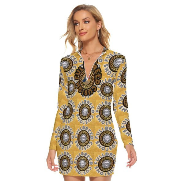 All-Over Print Women's Zip Front Tight Dress