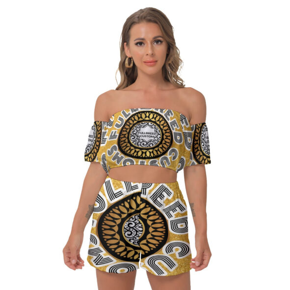 All-Over Print Women's Off-Shoulder T-Shirt Shorts Suit