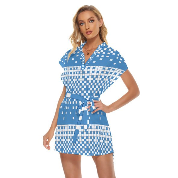 All-Over Print Women's Stand-up Collar Casual Dress With Belt
