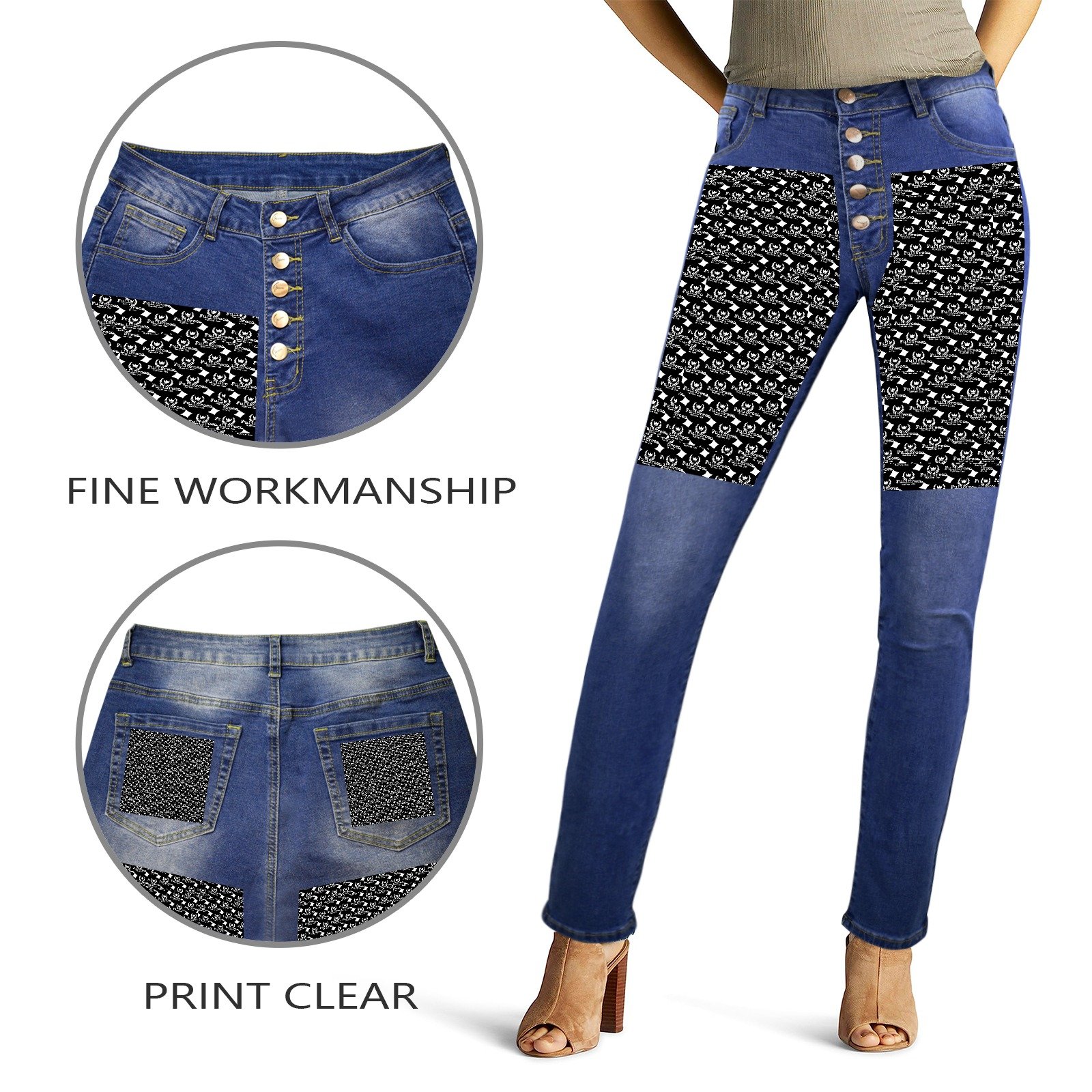 fullbreedcustom Women's Jeans (Front&Back Printing) - Image 5