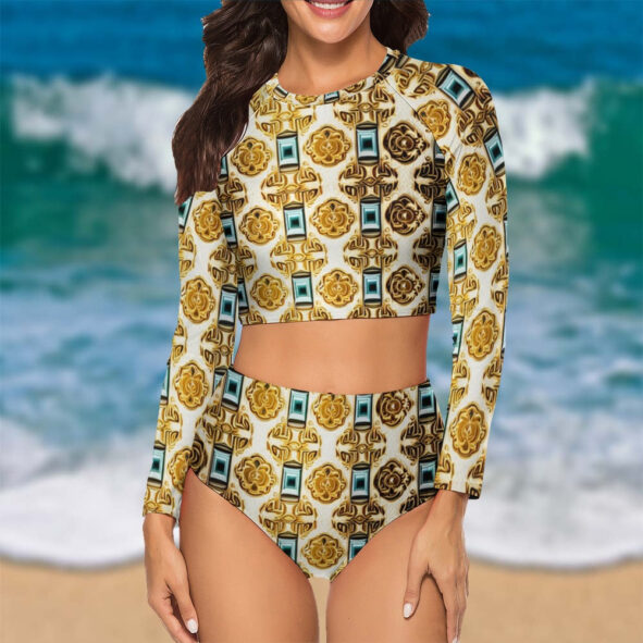 kokorepublic  Long Sleeve Crew Neck Ladies Bikini Swimsuit