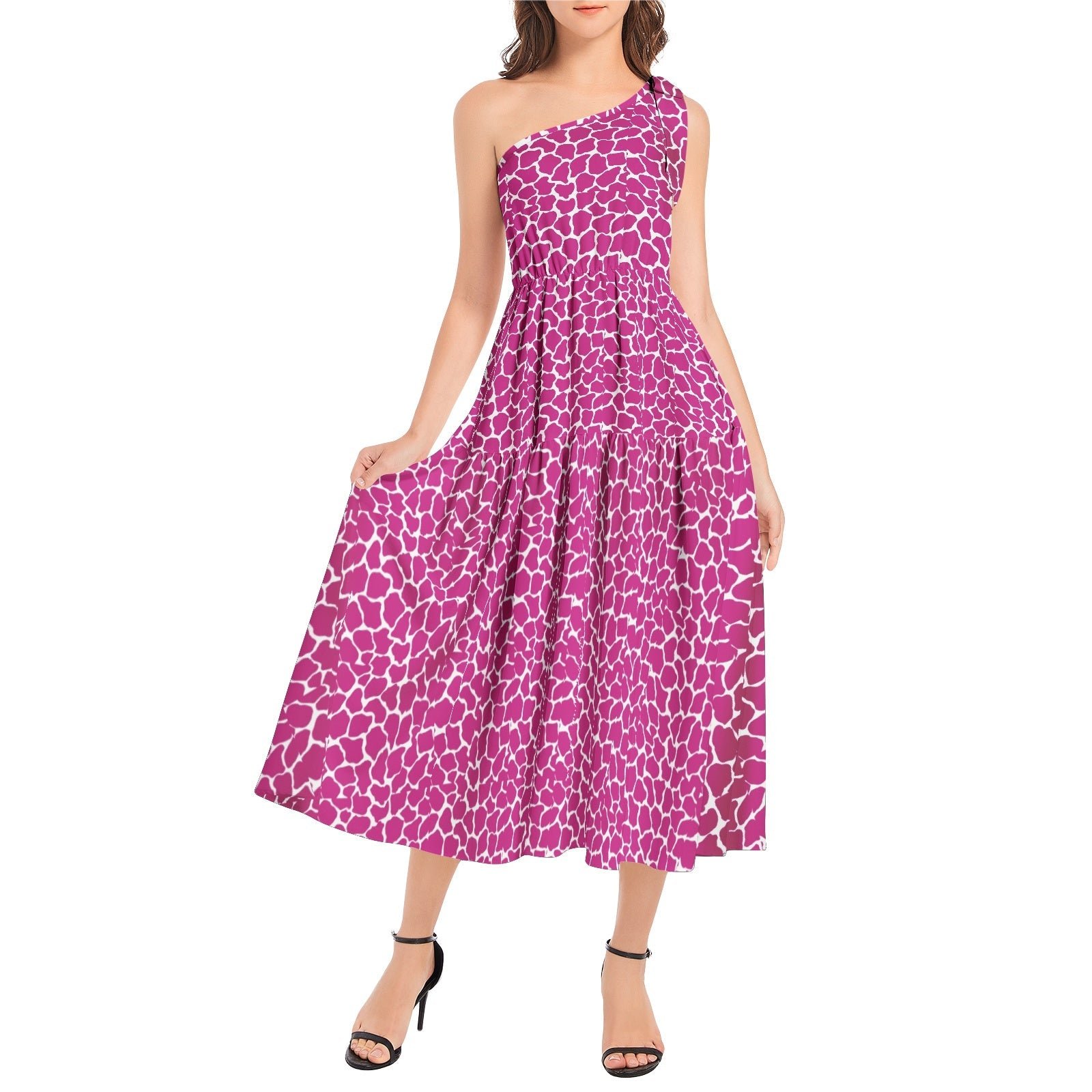 Ruffle Hem One Shoulder Midi Dress