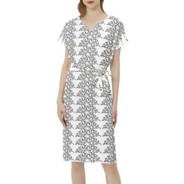 Betwing Seleeve Notch Neck Casual Dress with Belt