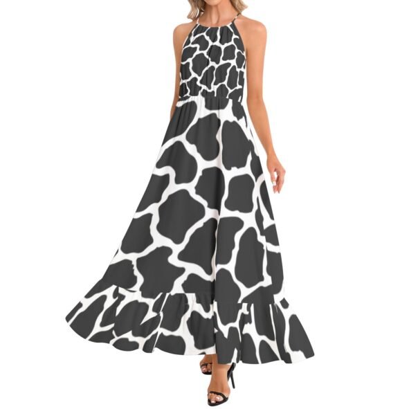 Ruffle Hem Halter Neck Maxi Dress