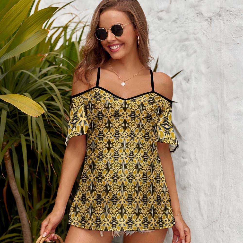 Casual Ladies Off Shoulder Sling Short Sleeve Top - Image 2