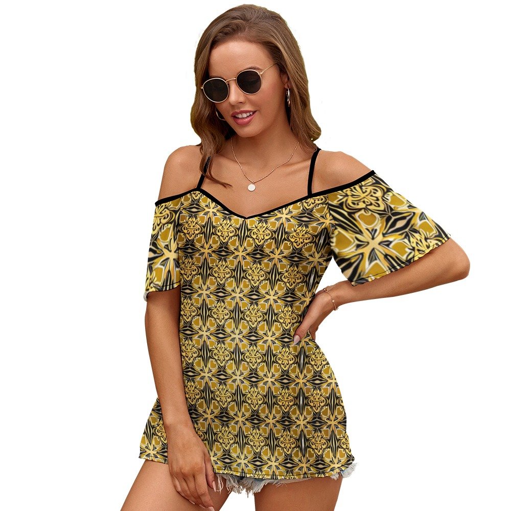 Casual Ladies Off Shoulder Sling Short Sleeve Top - Image 5