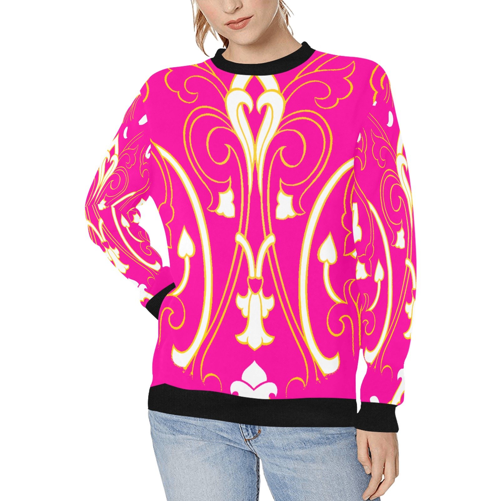 FullbreedCustom Women's Rib Cuff Crew Neck Sweatshirt (H34)