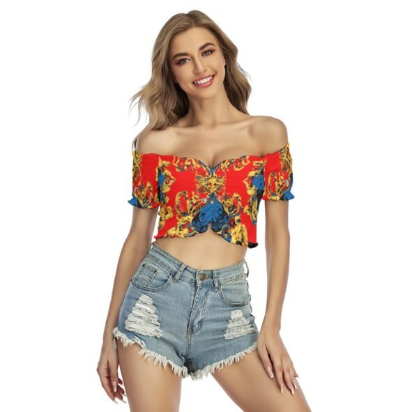 fullbreedcustom  Print Women's One-shoulder Off-the-navel Short Sleeve T-shirt
