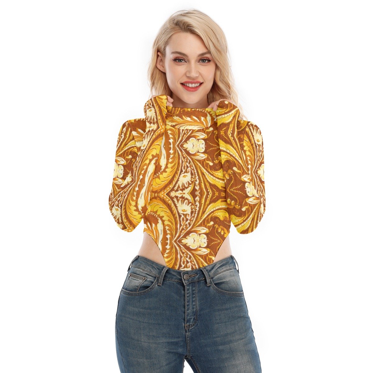 fullbreedcustom Print Women's Turtleneck Long Sleeve Jumpsuits