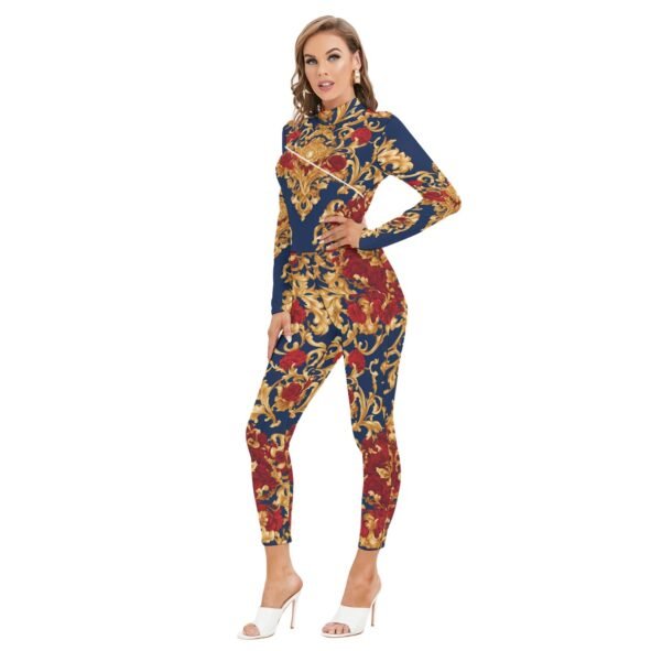 fullbreedcustom Print Women's Long-sleeved High-neck Jumpsuit With Zipper