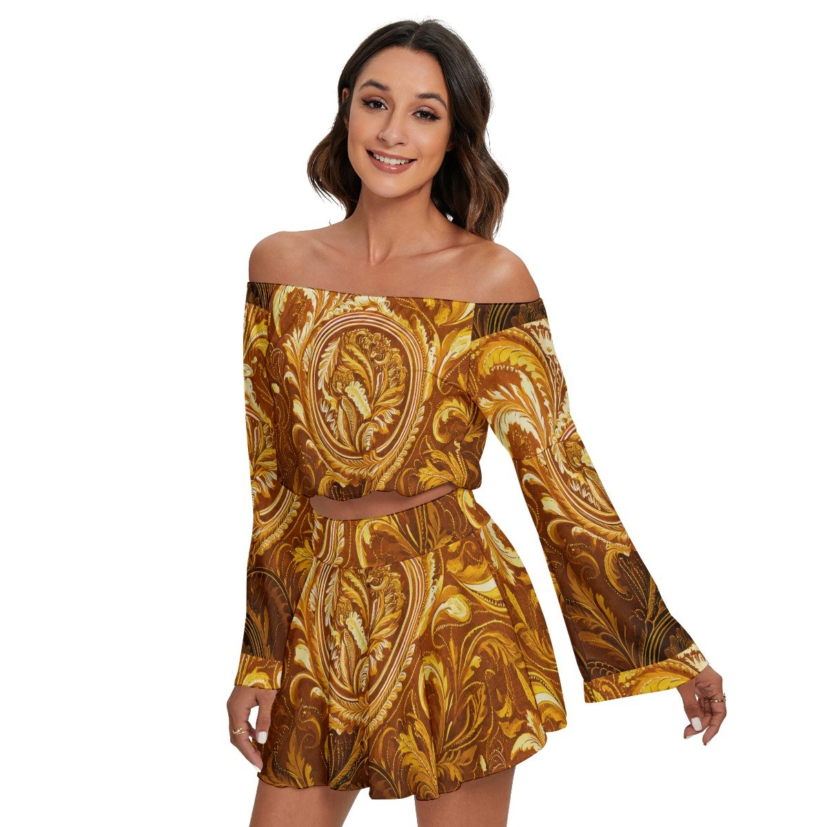 fullbreedcustom Print Women's Off-shoulder Top And Skirt Set - Image 2
