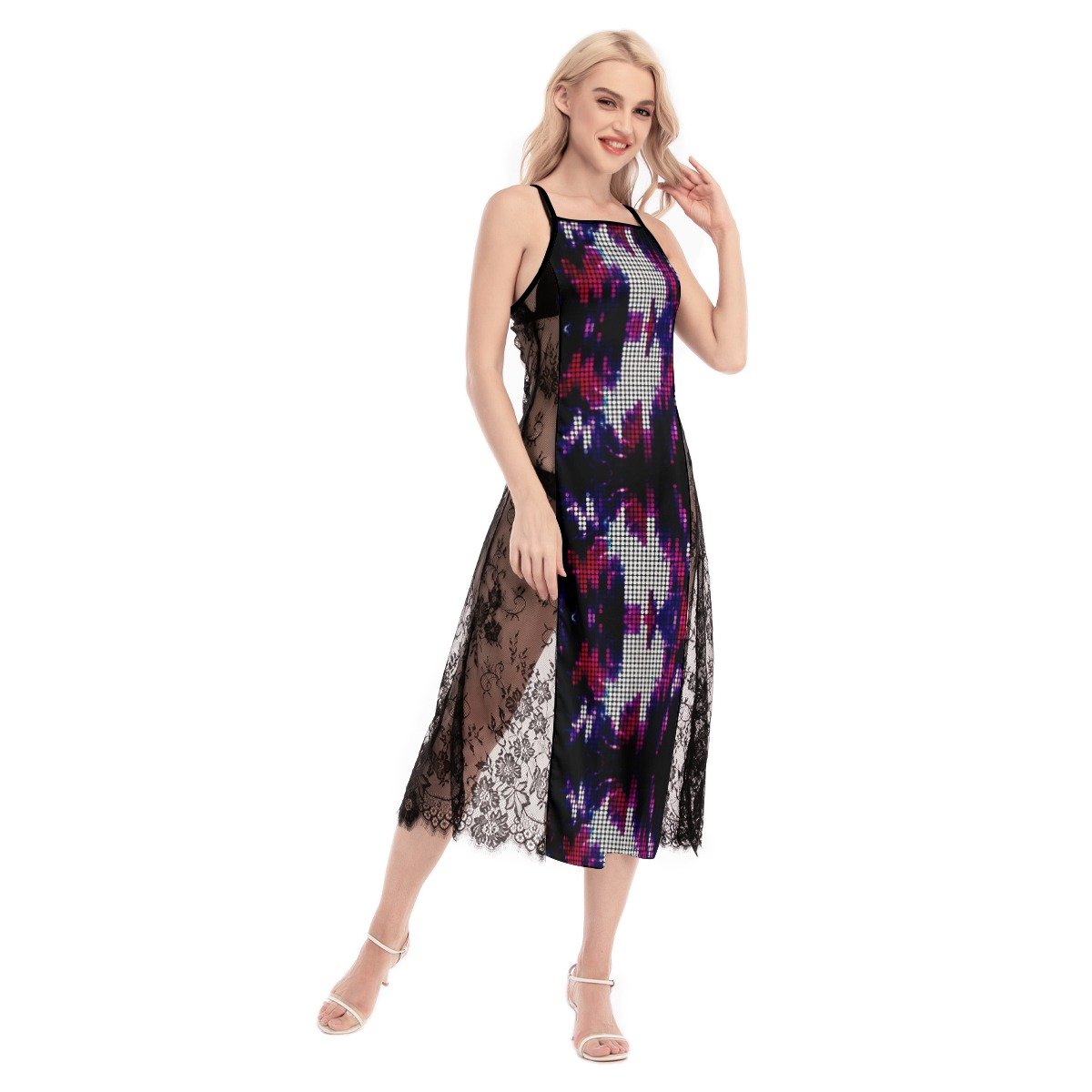 fullbreedcustom Print Women's Lace Cami Cross Back Dress - Image 2