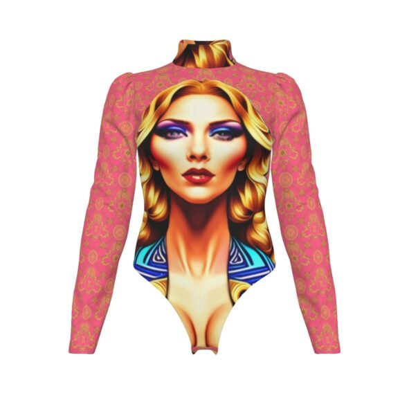 All-Over Women's Turtleneck Bodysuit With Puff Sleeve