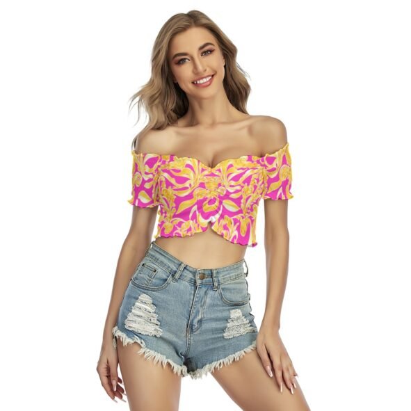 fullbreedcustom Print Women's One-shoulder Off-the-navel Short Sleeve T-shirt