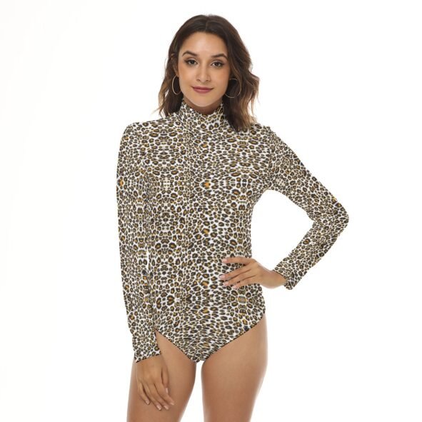 All-Over Print Women's Stretchy Turtleneck Long Sleeve Bodysuit