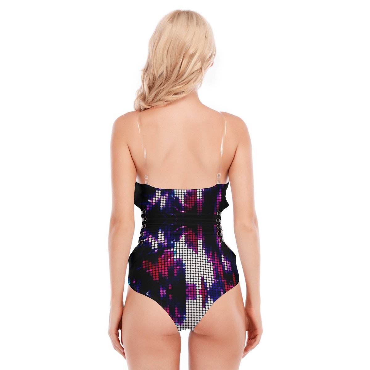 All-Over Print Women's Tube Top Bodysuit With Side Black Straps - Image 4