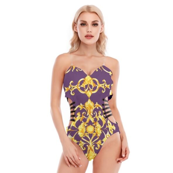 All-Over Print Women's Tube Top Bodysuit With Side Black Straps