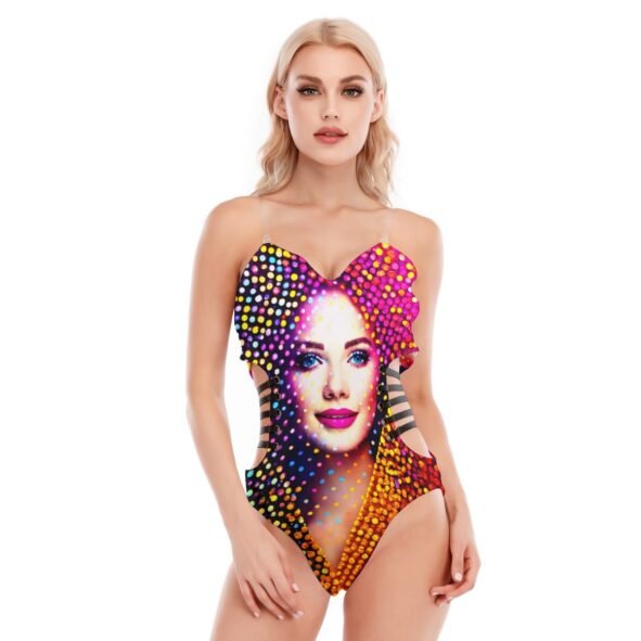 All-Over Print Women's Tube Top Bodysuit With Side Black Straps