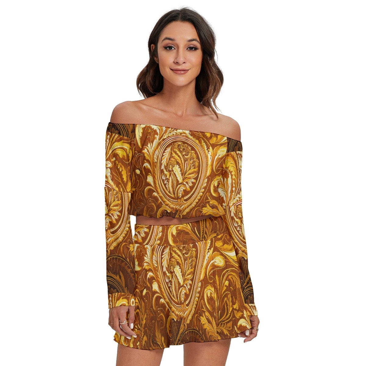 fullbreedcustom Print Women's Off-shoulder Top And Skirt Set