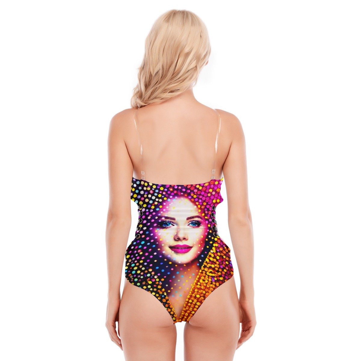 All-Over Print Women's Tube Top Bodysuit With Side Black Straps - Image 4