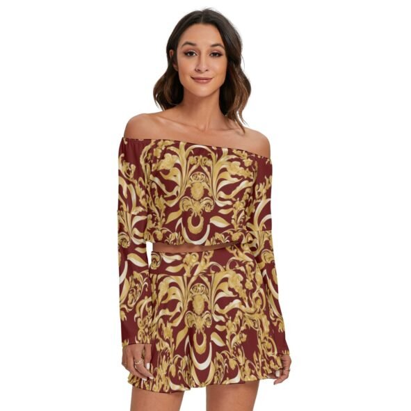 All-Over Print Women's Off-shoulder Top And Skirt Set