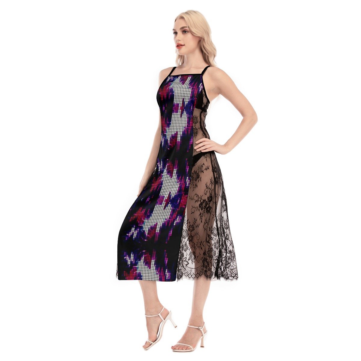 fullbreedcustom Print Women's Lace Cami Cross Back Dress - Image 3