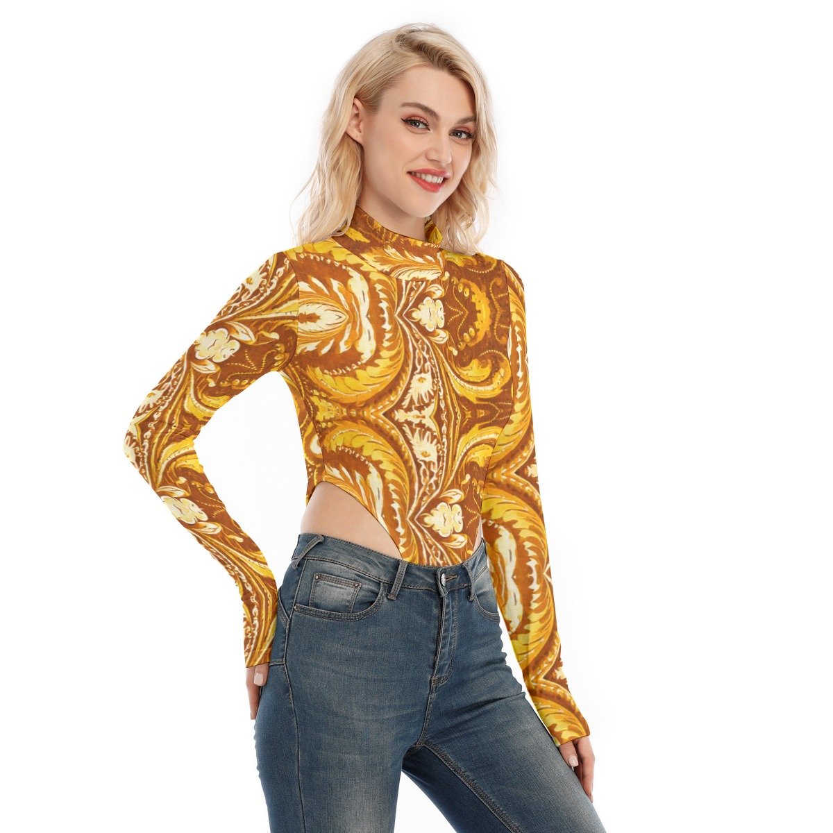 fullbreedcustom Print Women's Turtleneck Long Sleeve Jumpsuits - Image 2