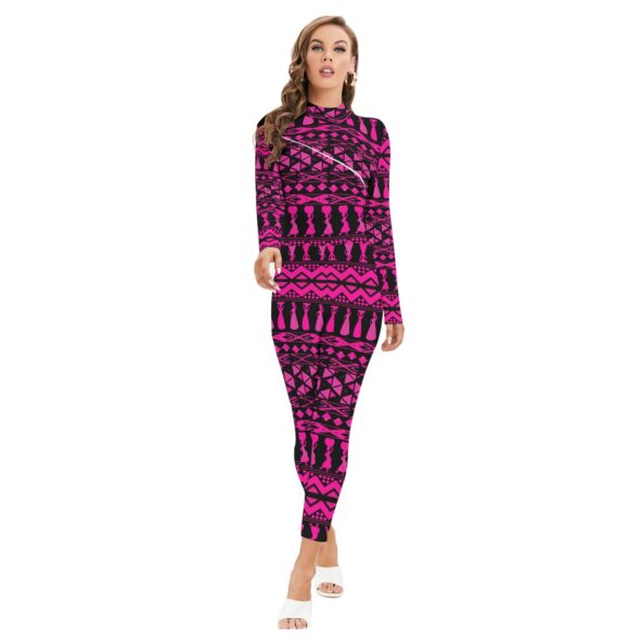 fullbreedcustom Print Women's Long-sleeved High-neck Jumpsuit With Zipper