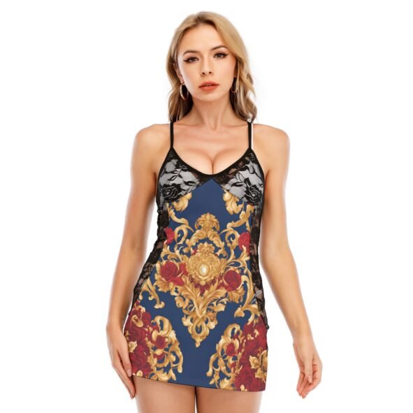 fullbreedcustom  Print Women's Black Lace Cami Dress