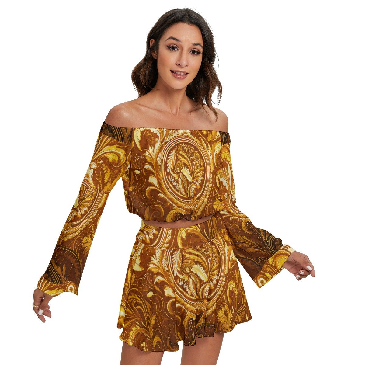 fullbreedcustom Print Women's Off-shoulder Top And Skirt Set - Image 3