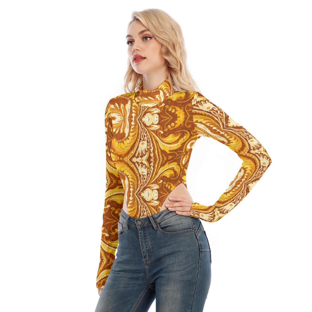 fullbreedcustom Print Women's Turtleneck Long Sleeve Jumpsuits - Image 3