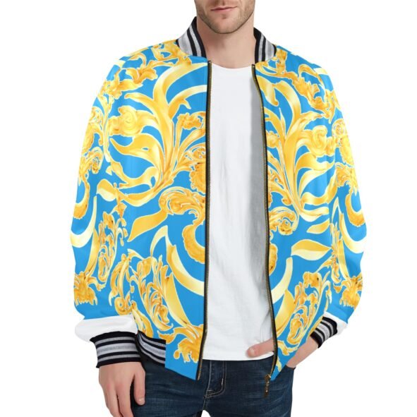 fullbreedcustom New Men's Striped Trim Bomber Jacket