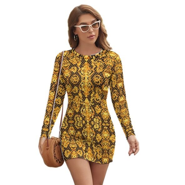 fullbreedcustom Women's Long Sleeve Round Neck Slim Dress