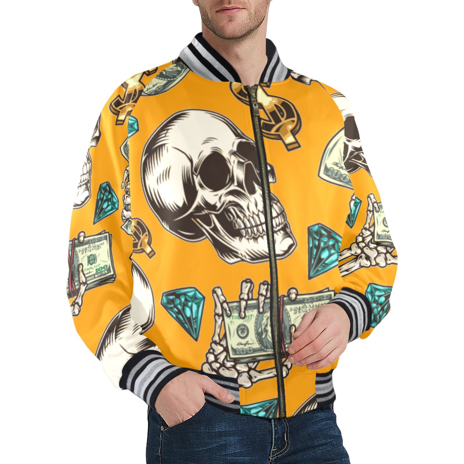 New Men's Striped Trim Bomber Jacket - Image 2