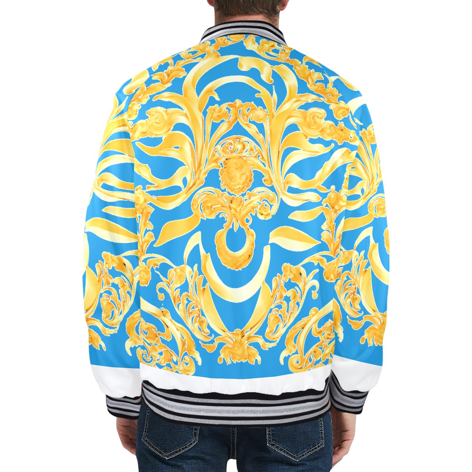 fullbreedcustom New Men's Striped Trim Bomber Jacket - Image 3