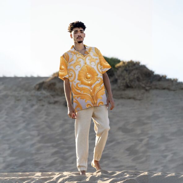 All-Over Print Men's Hawaiian Shirt With Button Closure