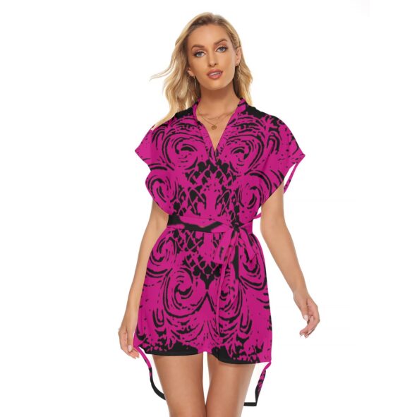 fullbreedcustom. Print Women's Stand-up Collar Casual Dress With Belt