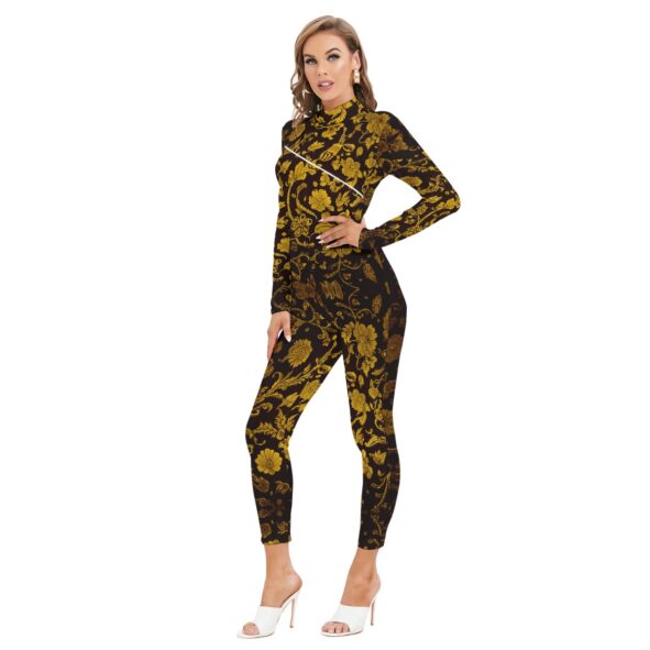 fullbreedcustom Print Women's Long-sleeved High-neck Jumpsuit With Zipper