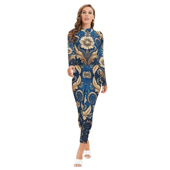 fullbreedcustom Print Women's Long-sleeved High-neck Jumpsuit With Zipper