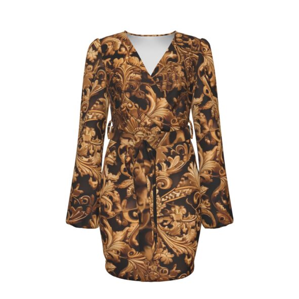 fullbreedcustom Print Women's Long Sleeve Dress With Waist Belt