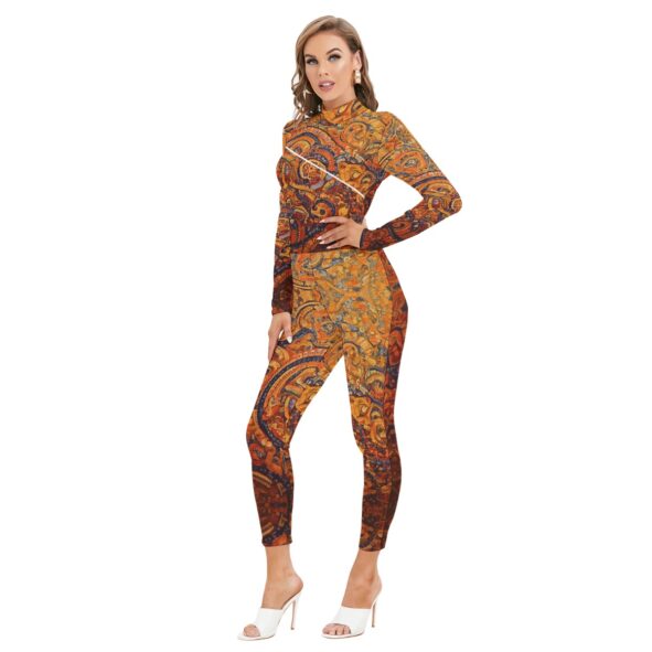 All-Over Print Women's Long-sleeved High-neck Jumpsuit With Zipper