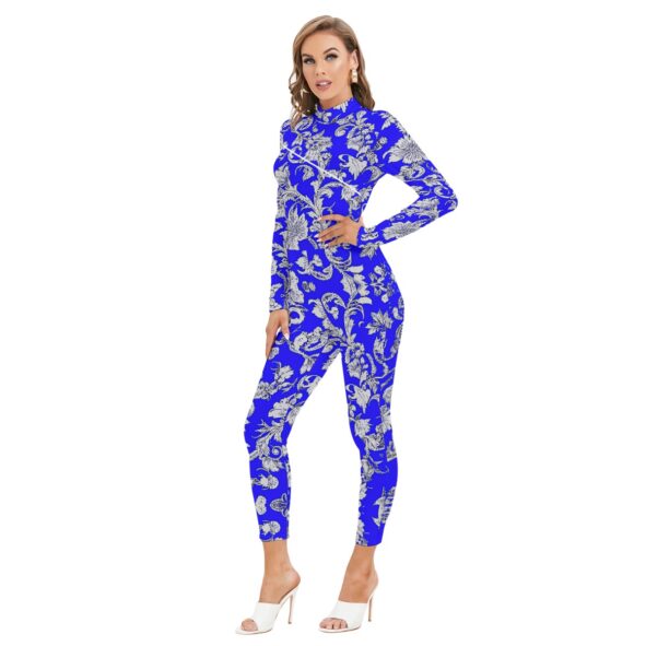 Fullbreedcustom Print Women's Long-sleeved High-neck Jumpsuit With Zipper